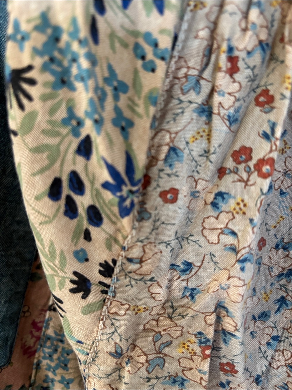 Patchwork Floral Tie-Front Crop Top in Cream, Blue and Pink - Picture 7 of 10